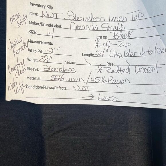 Amanda Smith Sleeveless Blk Belted Top Side Zipper SZ14 Closet Basics Lagenlook - Picture 2 of 8